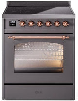 Nostalgie II 30 Inch Electric Freestanding Range in Matte Graphite with Copper Trim