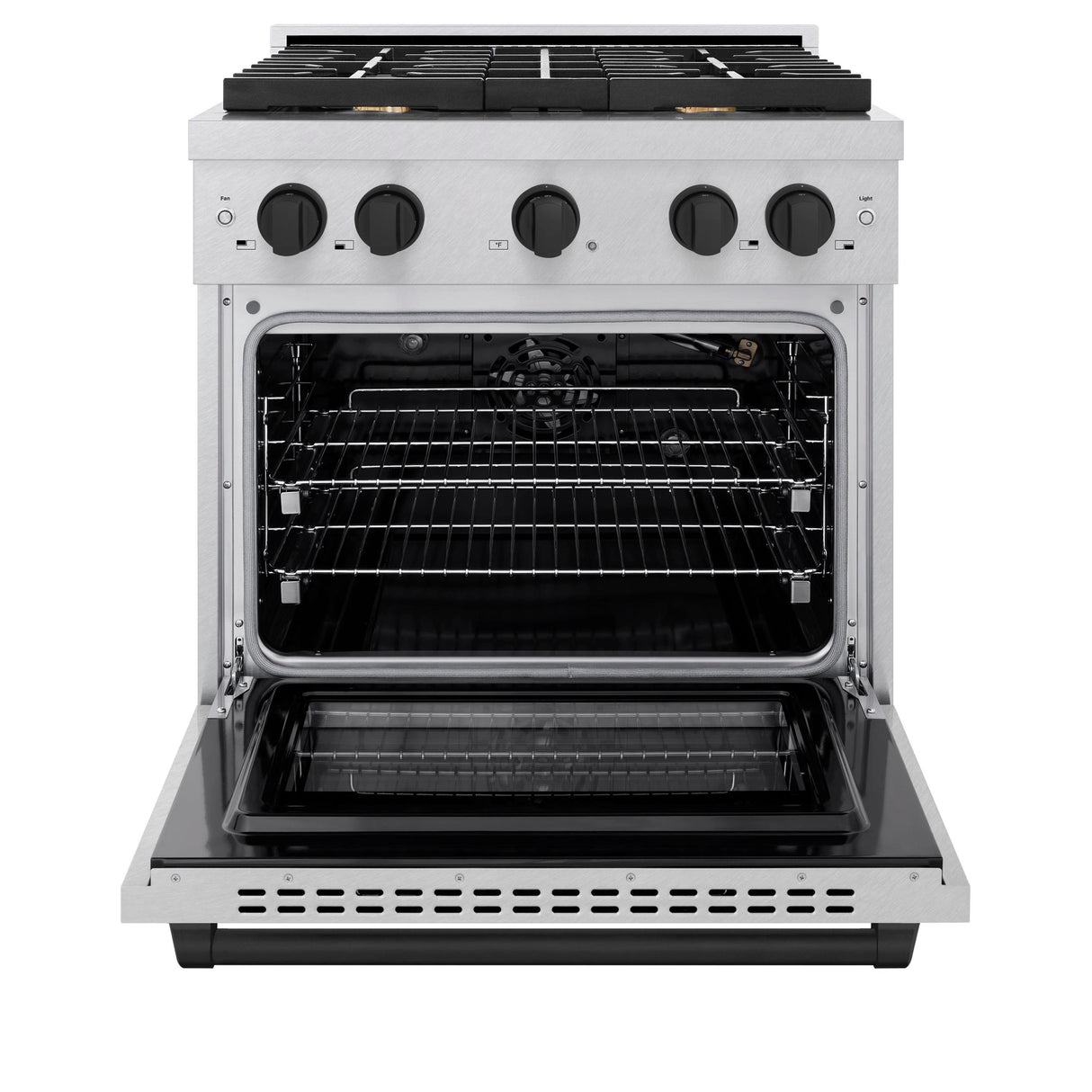 ZLINE Autograph Edition 30 in. 4.2 cu. ft. 4 Burner Gas Range with Convection Gas Oven in DuraSnow' Stainless Steel and Matte Black Accents (SGRSZ-30-MB)