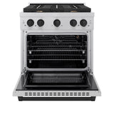 ZLINE Autograph Edition 30 in. 4.2 cu. ft. 4 Burner Gas Range with Convection Gas Oven in DuraSnow' Stainless Steel and Matte Black Accents (SGRSZ-30-MB)