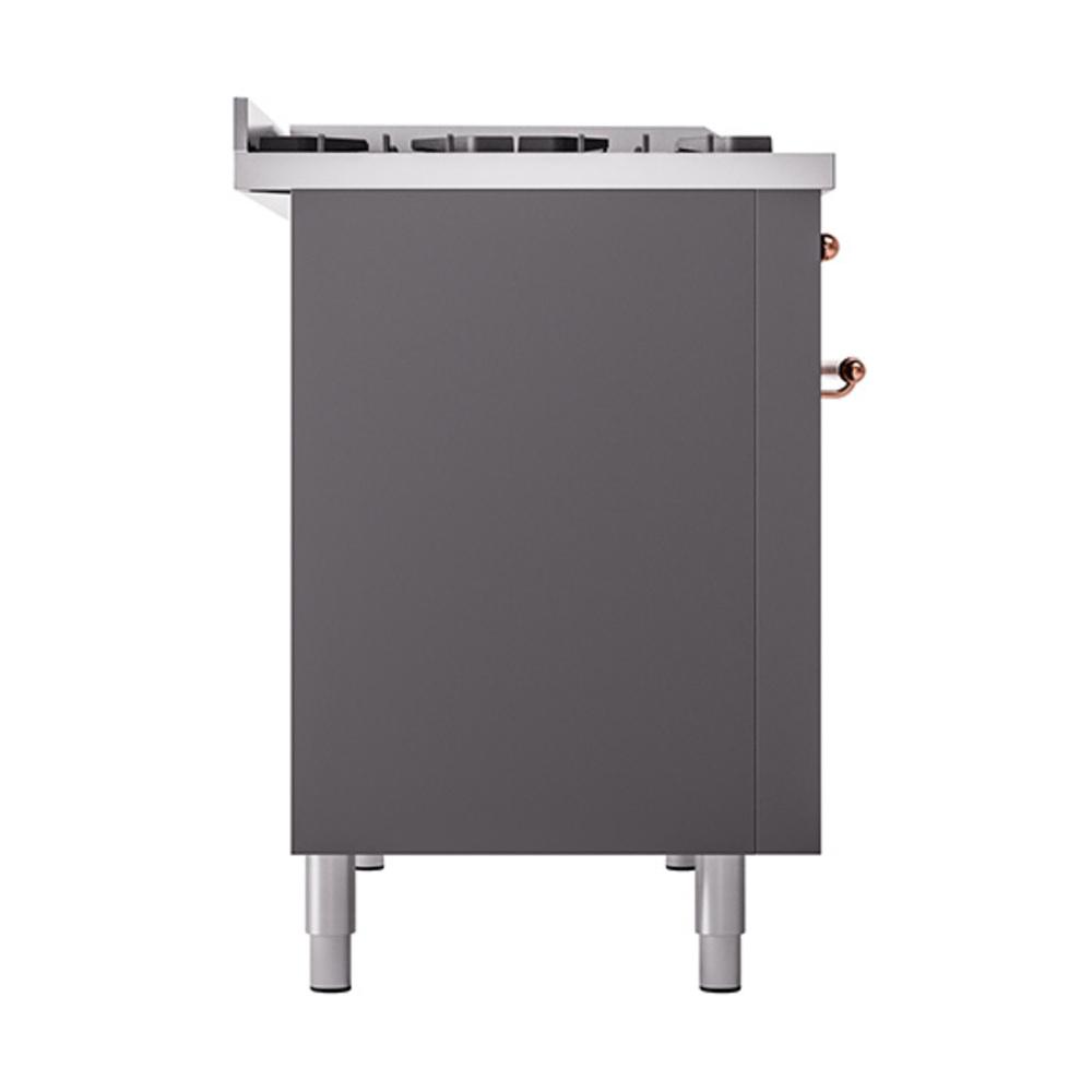ILVE UN48FQNMPMGP Nostalgie II Noblesse 48 inch Dual Fuel Range (8 Sealed Burners + Griddle, Natural Gas, Solid Door, Graphite Matte, Copper)