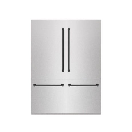 ZLINE Autograph Edition 60 in. 32.2 cu. ft. French Door Built-In Bottom Freezer Refrigerator with Water Dispenser and Ice Maker in DuraSnow' Stainless Steel with Graphite Gray Interior and Matte Black Accents (GRBIVZ-SN-60-MB)