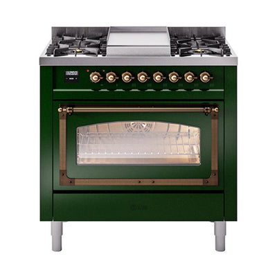 ILVE UN36FNMPEGBLP Nostalgie II Noblesse 36 inch Dual Fuel Range (Liquid Propane, Triple Glass Door, Emerald Green, Burnished)
