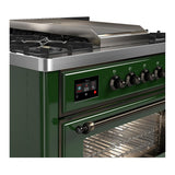 ILVE UM36FNR3EGBLP Majestic III 36 inch Dual Fuel Range with 6 Black Brass Burners and Griddle, Dual Function Burner up to 25,000 BTU (Triple Glass Door, Emerald Green, Burnished, Liquid Propane)