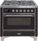 Majestic II 36 Inch Dual Fuel Natural Gas Freestanding Range in Glossy Black with Chrome Trim
