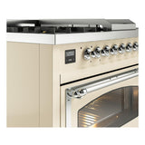 ILVE UN48FSNMPAWCLP Nostalgie II Noblesse 48 inch Dual Fuel Range (5 Sealed Burners + Griddle + French Top, Liquid Propane, Triple Glass Door, Antique White, Chrome)