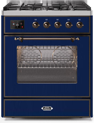 Majestic II 30 Inch Dual Fuel Liquid Propane Freestanding Range in Blue with Bronze Trim