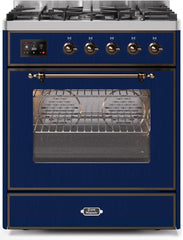 Majestic II 30 Inch Dual Fuel Liquid Propane Freestanding Range in Blue with Bronze Trim