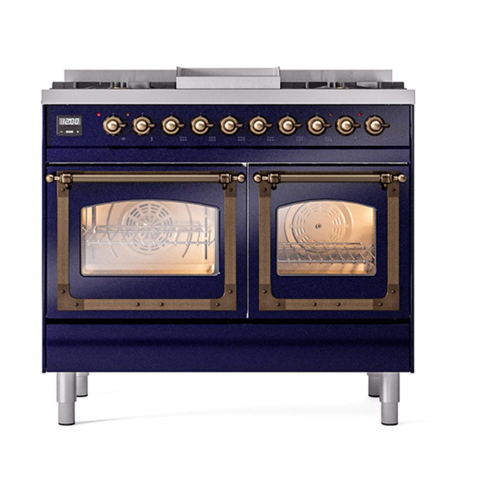 ILVE UND40FNMPMBB Nostalgie II Noblesse 40 inch Dual Fuel Range (Natural Gas, Triple Glass Door, Midnight Blue, Burnished)