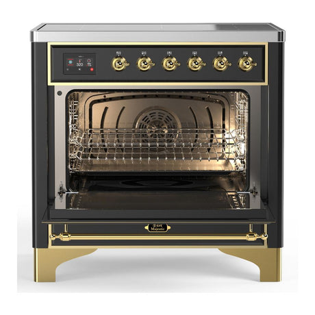 ILVE UMIB36NR3MGG Majestic III 36 inch Induction Range with 6 Elements, 3.5 cu. ft. Total Oven Capacity (Triple Glass Door, Graphite Matte, Brass)