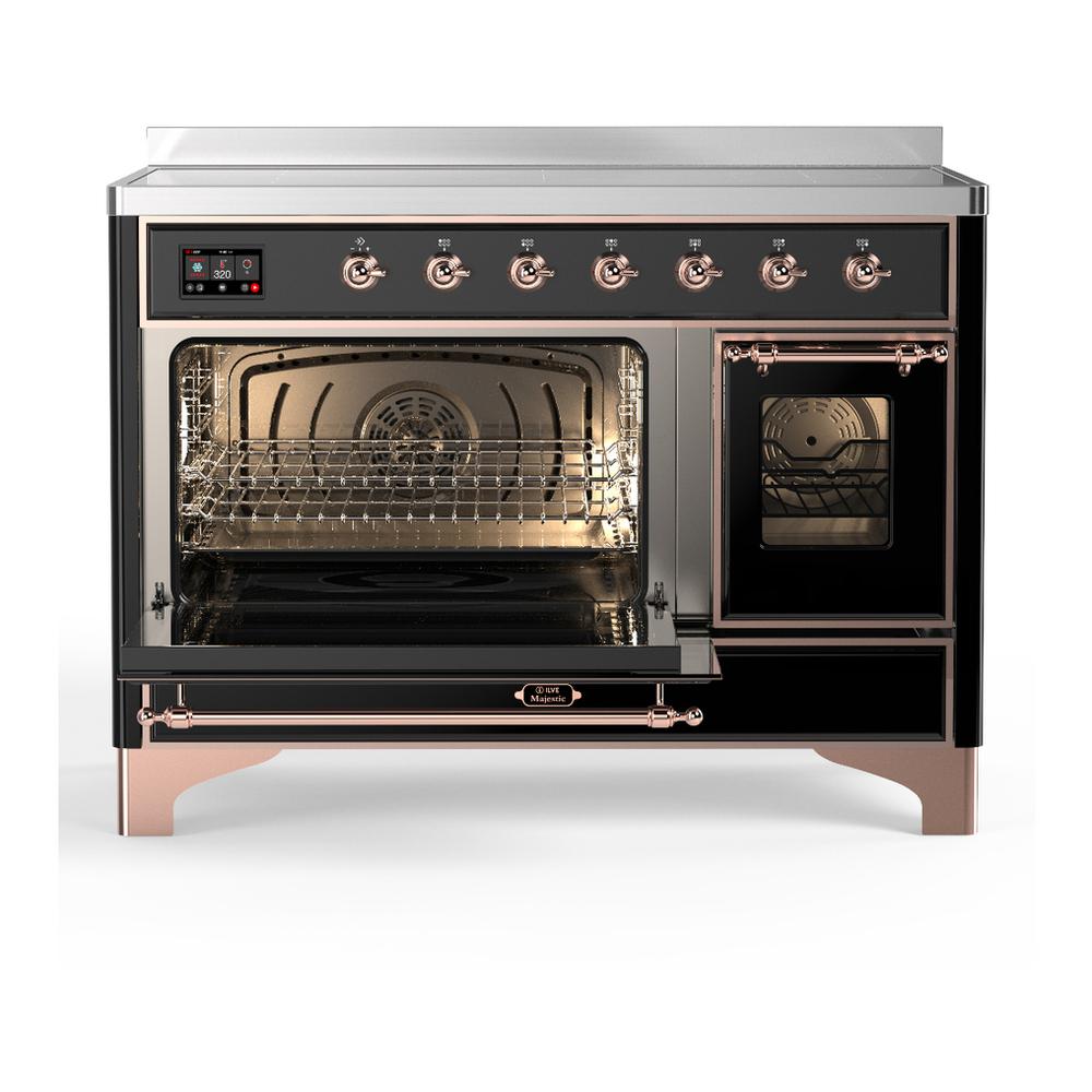 ILVE UMIB48NR3BKP Majestic III 48 inch Induction Range with 6 Elements, 5.02 cu. ft. Total Oven Capacity (Triple Glass Door, Glossy Black, Copper)