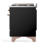 ILVE UM36FQNR3BKPLP Majestic III 36 inch Dual Fuel Range with 6 Black Brass Burners and Griddle, Dual Function Burner up to 25,000 BTU (Solid Door, Glossy Black, Copper, Liquid Propane)