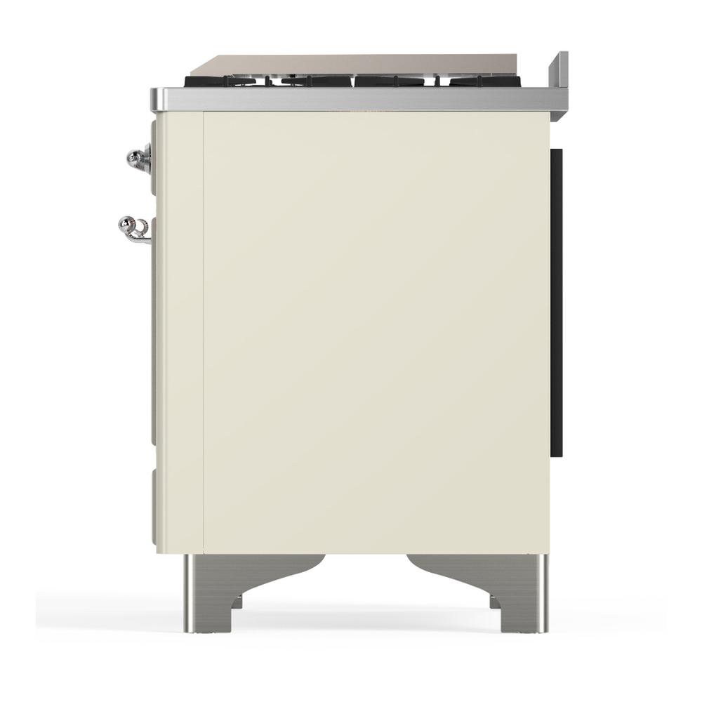 ILVE UM36FNR3AWCLP Majestic III 36 inch Dual Fuel Range with 6 Black Brass Burners and Griddle, Dual Function Burner up to 25,000 BTU (Triple Glass Door, Antique White, Chrome, Liquid Propane)