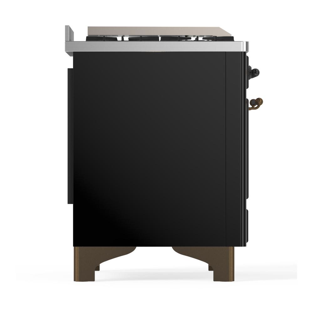 ILVE UM48FSNR3BKB Majestic III 48 inch Dual Fuel Range with 5 Black Brass Burners, Griddle and French Top, Dual Function Burner up to 25,000 BTU (Natural Gas, Triple Glass Door, Glossy Black, Burnished)