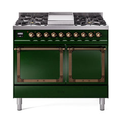 ILVE UND40FQNMPEGBLP Nostalgie II Noblesse 40 inch Dual Fuel Range (Liquid Propane, Solid Door, Emerald Green, Burnished)