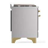 ILVE UM48FSQNR3SSGLP Majestic III 48 inch Dual Fuel Range with 5 Black Brass Burners, Griddle and French Top, Dual Function Burner up to 25,000 BTU (Liquid Propane, Solid Door, Stainless Steel, Brass)