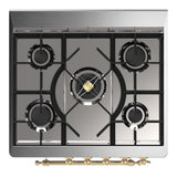 ILVE UM30QNR3MBG Majestic III 30 inch Dual Fuel Range with 5 Black Brass Burners, Dual Function Burner up to 25,000 BTU (Natural Gas, Solid Door, Midnight Blue, Brass)