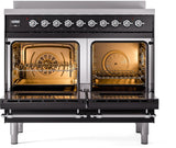 Nostalgie II 40 Inch Electric Freestanding Range in Glossy Black with Chrome Trim