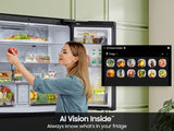 Bespoke 23 cu. ft. Counter Depth 4-Door French Door Refrigerator with AI Home & AI Vision Inside™ in Charcoal Glass and Stainless Steel