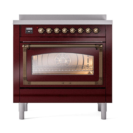ILVE UNI366NMPBUB Nostalgie II Noblesse 36 inch Induction Range (Triple Glass Door, Burgundy, Burnished)