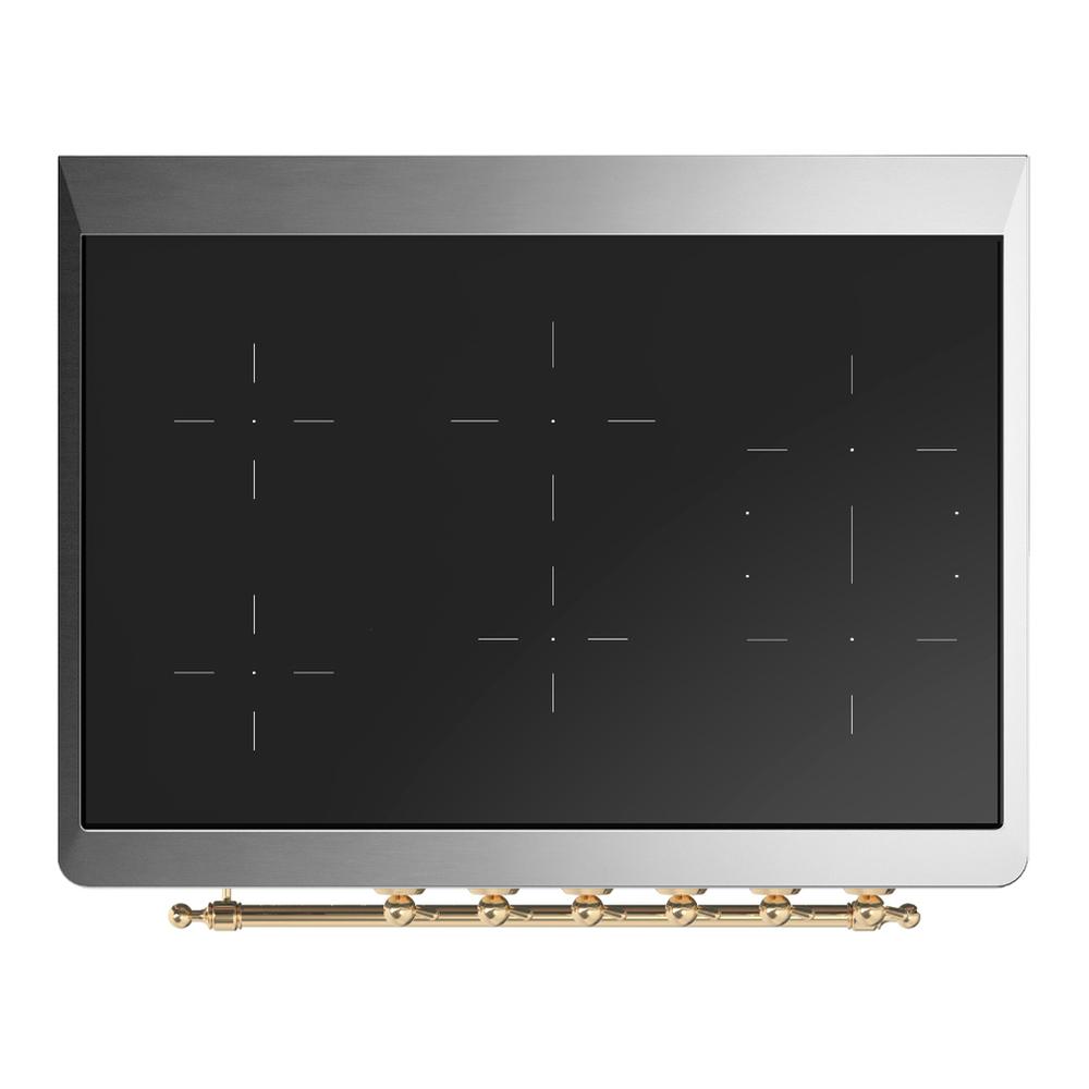 ILVE UMIB36NR3BUG Majestic III 36 inch Induction Range with 6 Elements, 3.5 cu. ft. Total Oven Capacity (Triple Glass Door, Burgundy, Brass)