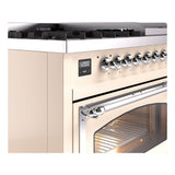 ILVE UN48FNMPAWCLP Nostalgie II Noblesse 48 inch Dual Fuel Range (8 Sealed Burners + Griddle, Liquid Propane, Triple Glass Door, Antique White, Chrome)