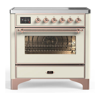 ILVE UMIB36NR3AWP Majestic III 36 inch Induction Range with 6 Elements, 3.5 cu. ft. Total Oven Capacity (Triple Glass Door, Antique White, Copper)
