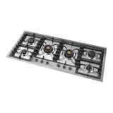 ILVE UHCPT125NSSC Nostalgie II 48 inch Built-In Gas Cooktop with Total Black Brass Burners, in Stainless Steel (6 Sealed Burners, Natural Gas, Chrome)