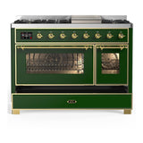 ILVE UM48FNR3EGG Majestic III 48 inch Dual Fuel Range with 8 Burners and Griddle, Dual Function Burner up to 25,000 BTU (Natural Gas, Triple Glass Door, Emerald Green, Brass)
