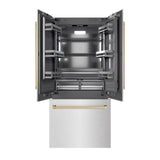 ZLINE Autograph Edition 36 in. 19.6 cu. ft. French Door Built-In Bottom Freezer Refrigerator with Water Dispenser and Ice Maker in DuraSnow' Stainless Steel with Graphite Gray Interior and Champagne Bronze Accents (GRBIVZ-SN-36-CB)