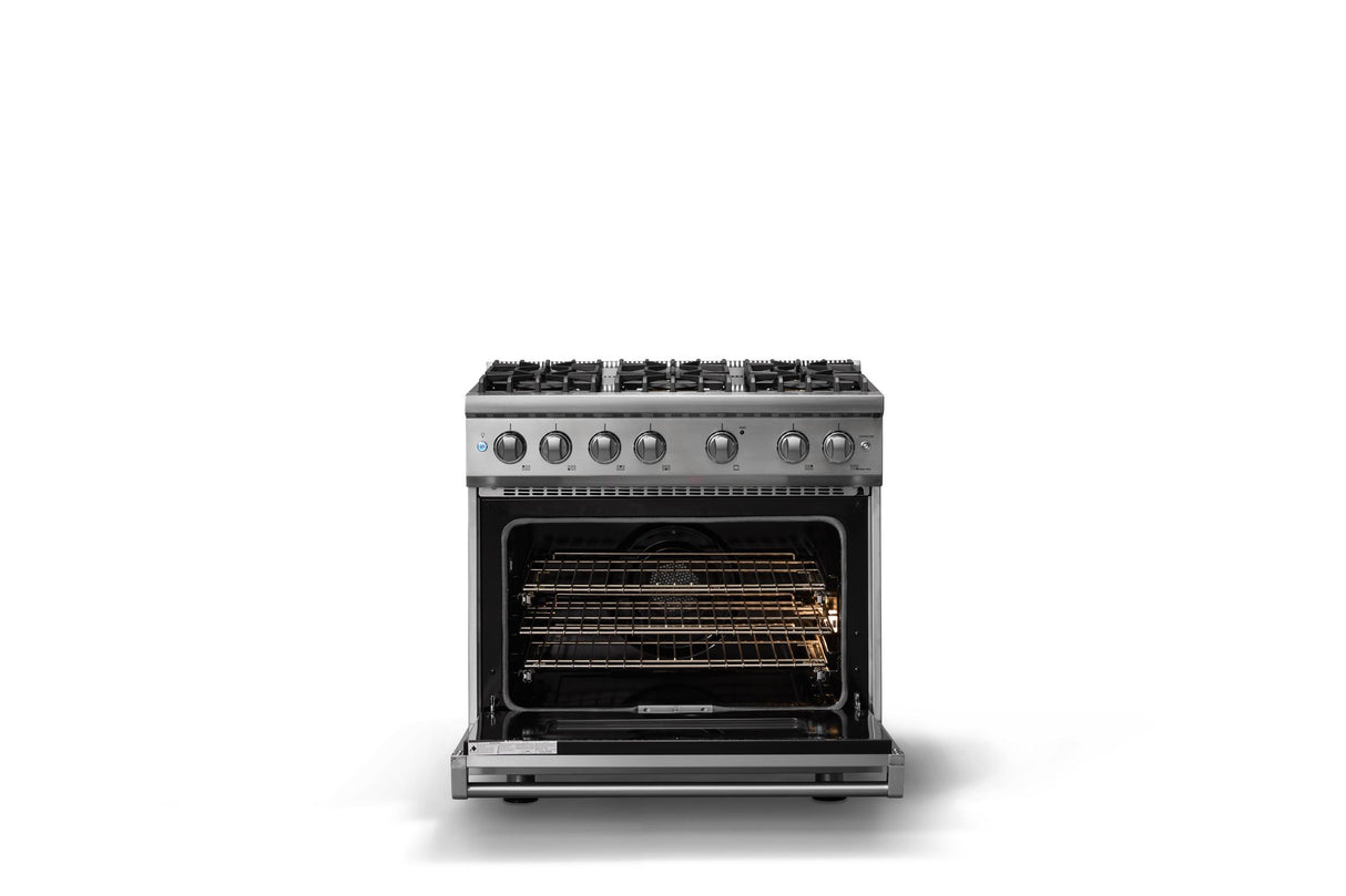 36"W. Sealed Burner Gas Range (Burner: 6b, Finish: Stainless Steel, Trim: Polished Chrome, Fuel: Natural Gas)