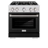ZLINE 30 in. 4.2 cu. ft. Select Dual Fuel Range with 4 Burner Gas Cooktop and Electric Convection Oven in DuraSnow' Stainless Steel with Black Matte Door (HDRS-BLM-30)