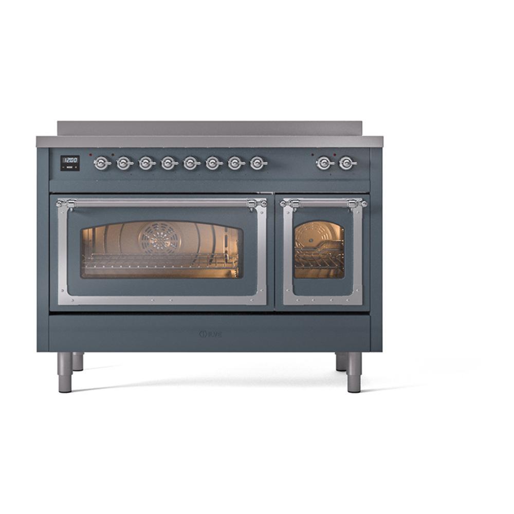 ILVE UNI486NMPBGC Nostalgie II Noblesse 48 inch Induction Range (Triple Glass Door, Blue Grey, Chrome)