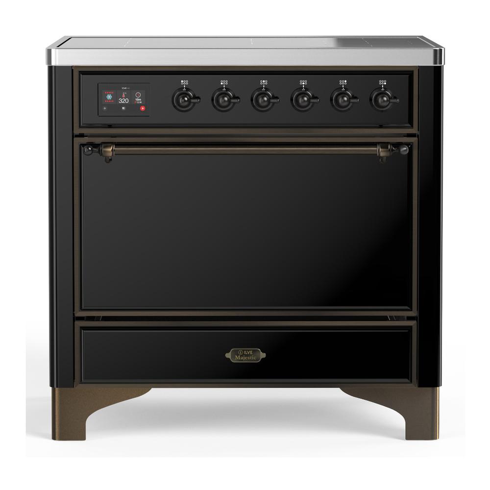 ILVE UMIB36QNR3BKB Majestic III 36 inch Induction Range with 6 Elements, 3.5 cu. ft. Total Oven Capacity (Solid Door, Glossy Black, Burnished)