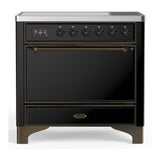 ILVE UMIB36QNR3BKB Majestic III 36 inch Induction Range with 6 Elements, 3.5 cu. ft. Total Oven Capacity (Solid Door, Glossy Black, Burnished)