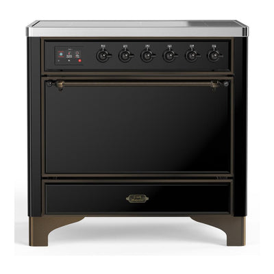 ILVE UMIB36QNR3BKB Majestic III 36 inch Induction Range with 6 Elements, 3.5 cu. ft. Total Oven Capacity (Solid Door, Glossy Black, Burnished)