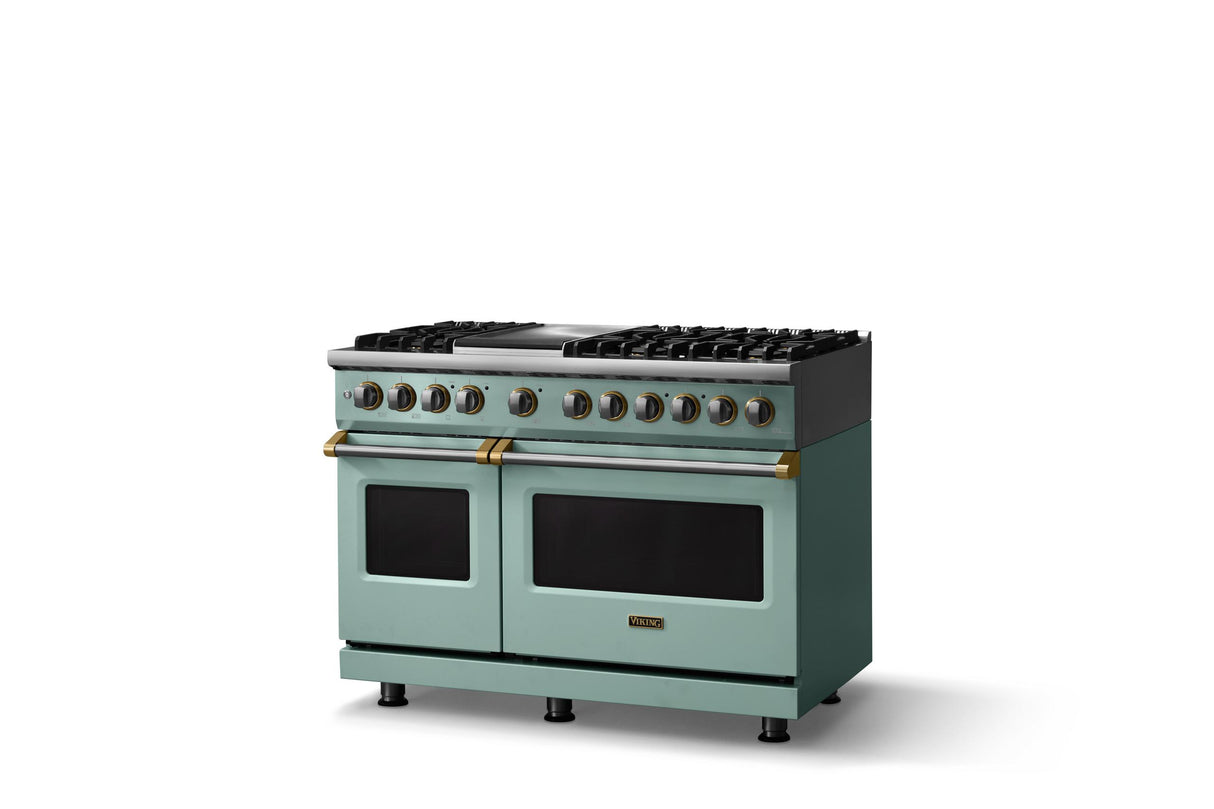 48"W. Dual Fuel Range (Burner: 6g, Finish: Splash, Trim: Brushed Brass, Fuel: Propane)
