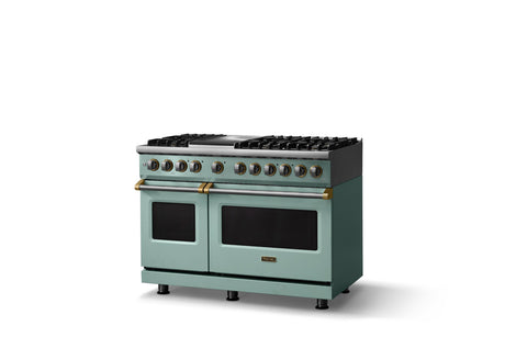 48"W. Dual Fuel Range (Burner: 6g, Finish: Splash, Trim: Brushed Brass, Fuel: Propane)