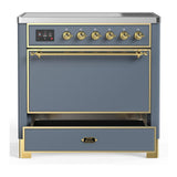 ILVE UMIB36QNR3BGG Majestic III 36 inch Induction Range with 6 Elements, 3.5 cu. ft. Total Oven Capacity (Solid Door, Blue Grey, Brass)