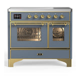 ILVE UMDIB40NR3BGG Majestic III 40 inch Induction Range with 6 Elements, 3.82 cu. ft. Total Oven Capacity (Triple Glass Door, Blue Grey, Brass)