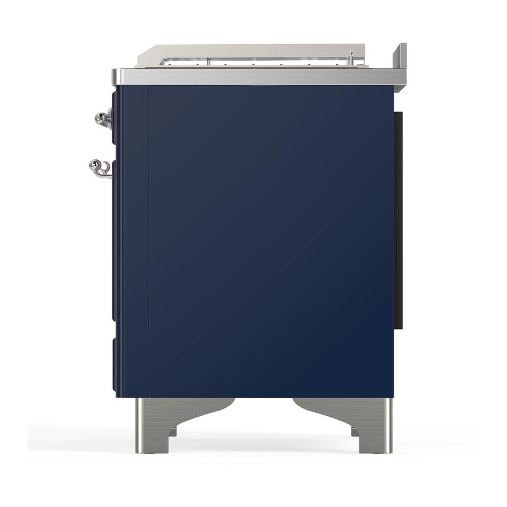 ILVE UM48FSNR3MBCLP Majestic III 48 inch Dual Fuel Range with 5 Black Brass Burners, Griddle and French Top, Dual Function Burner up to 25,000 BTU (Liquid Propane, Triple Glass Door, Midnight Blue, Chrome)