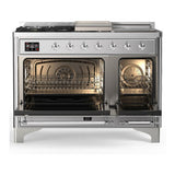 ILVE UM48FSNR3SSC Majestic III 48 inch Dual Fuel Range with 5 Black Brass Burners, Griddle and French Top, Dual Function Burner up to 25,000 BTU (Natural Gas, Triple Glass Door, Stainless Steel, Chrome)