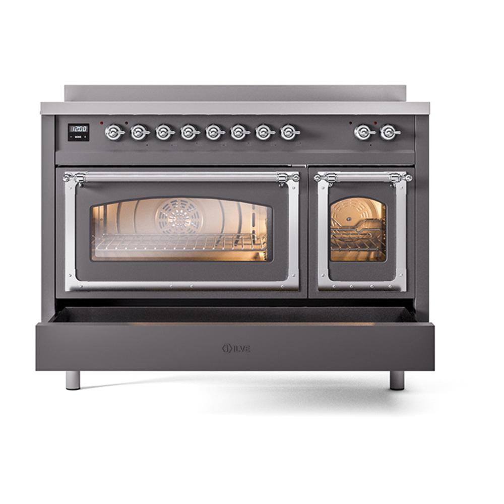 ILVE UNI486NMPMGC Nostalgie II Noblesse 48 inch Induction Range (Triple Glass Door, Graphite Matte, Chrome)