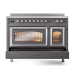 ILVE UNI486NMPMGC Nostalgie II Noblesse 48 inch Induction Range (Triple Glass Door, Graphite Matte, Chrome)