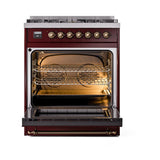 ILVE UN30NMPBUB Nostalgie II Noblesse 30 inch Dual Fuel Range (Natural Gas, Triple Glass Door, Burgundy, Burnished)