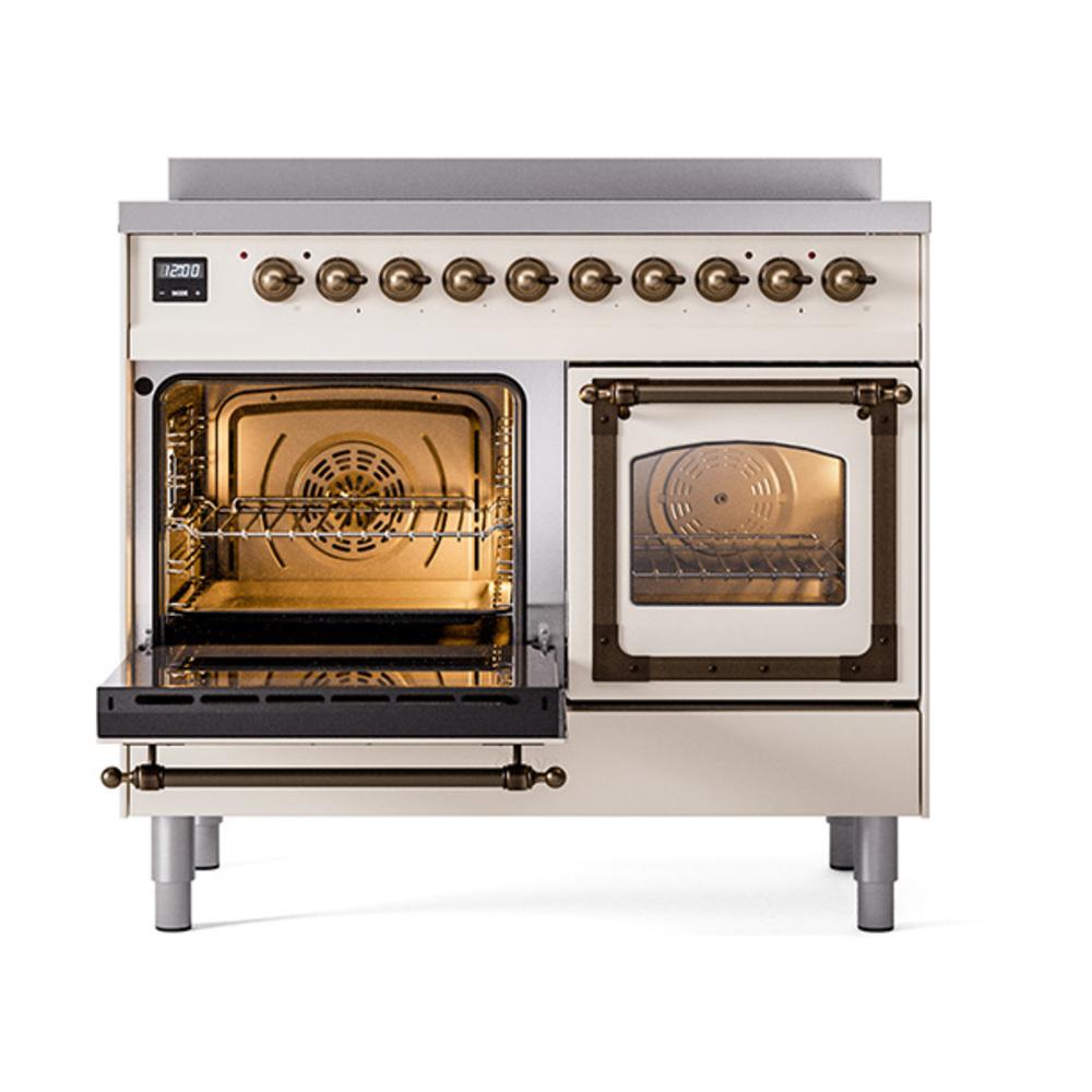 ILVE UNDI406NMPAWB Nostalgie II Noblesse 40 inch Induction Range (Triple Glass Door, Antique White, Burnished)