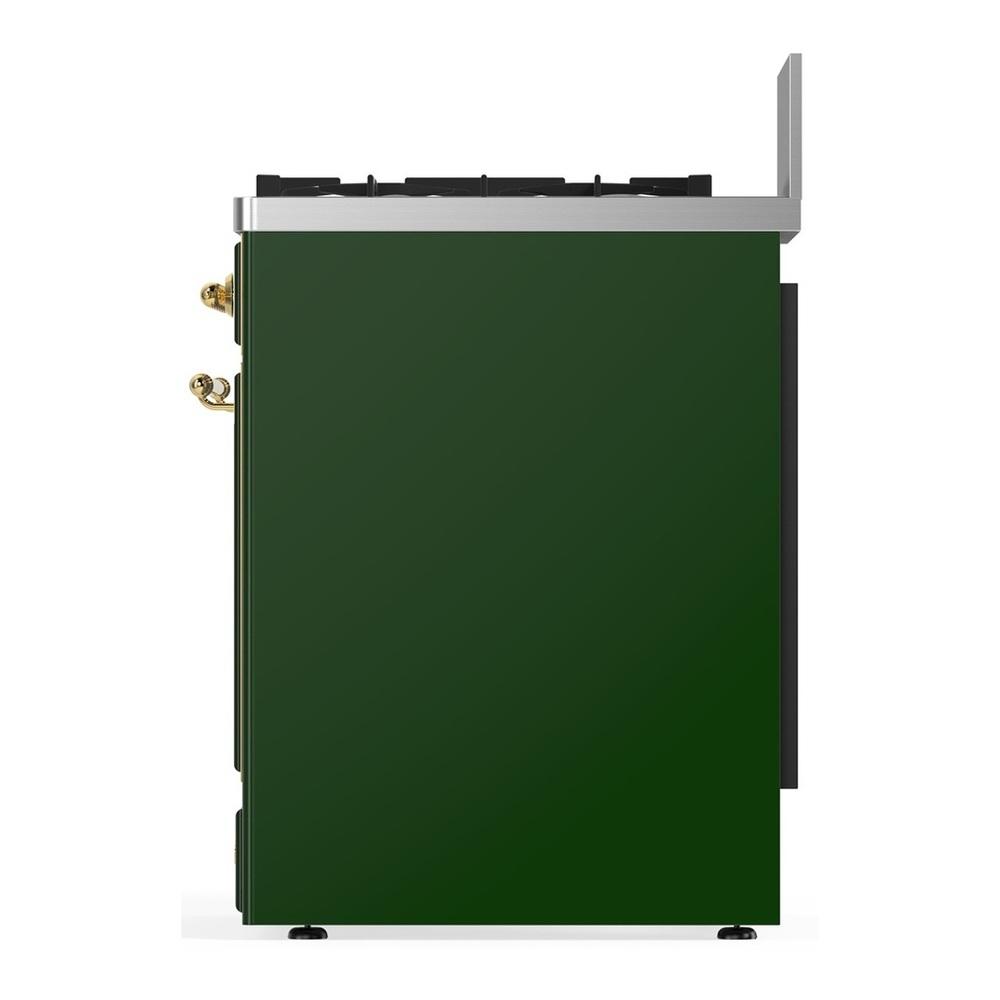ILVE UM30QNR3EGGLP Majestic III 30 inch Dual Fuel Range with 5 Black Brass Burners, Dual Function Burner up to 25,000 BTU (Liquid Propane, Solid Door, Emerald Green, Brass)