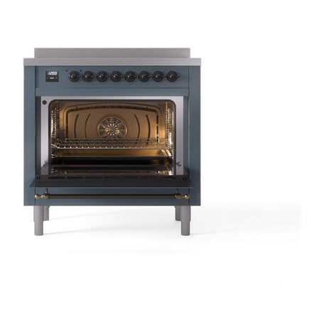 ILVE UNI366QNMPBGB Nostalgie II Noblesse 36 inch Induction Range (Solid Door, Blue Grey, Burnished)