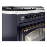 ILVE UN48FSNMPMBBLP Nostalgie II Noblesse 48 inch Dual Fuel Range (5 Sealed Burners + Griddle + French Top, Liquid Propane, Triple Glass Door, Midnight Blue, Burnished)