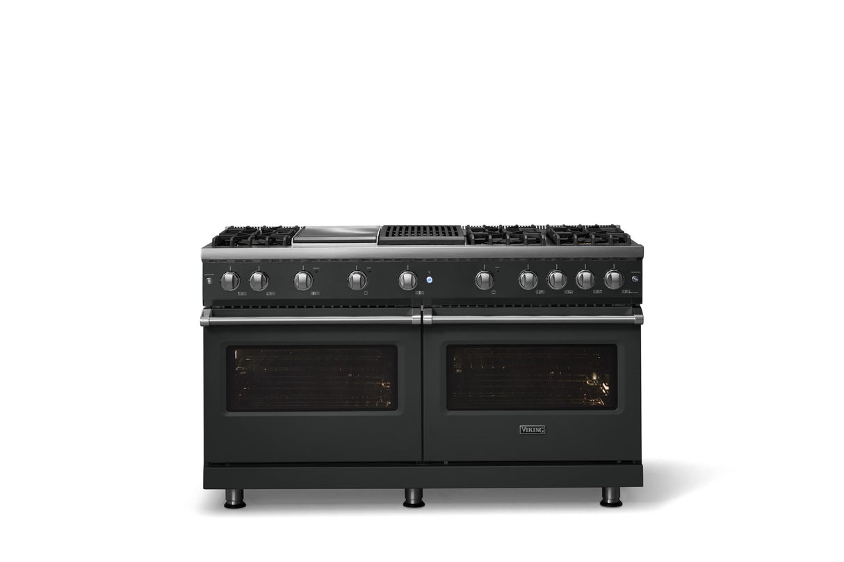 60"W. Sealed Burner Gas Range (Finish: Antique Bronze, Trim: Polished Chrome, Fuel: Natural Gas)