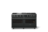 60"W. Sealed Burner Gas Range (Finish: Antique Bronze, Trim: Polished Chrome, Fuel: Natural Gas)